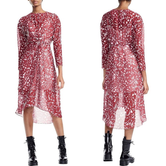 Maje Rivole Imprime Asymmetrical Midi Dress Size Small - Picture 2 of 13